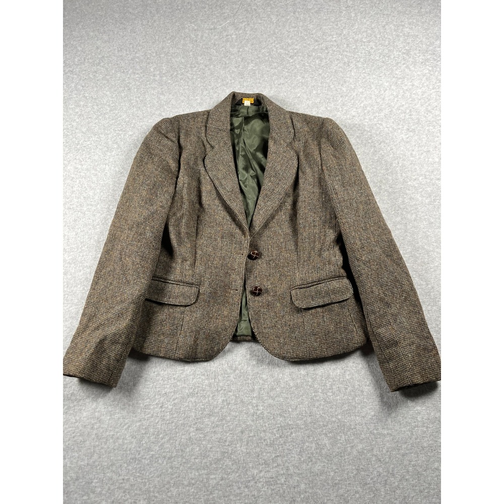 VTG Wool Blend Blazer Women 9 Brown Dark Academia Preppy Old Money Equestrian